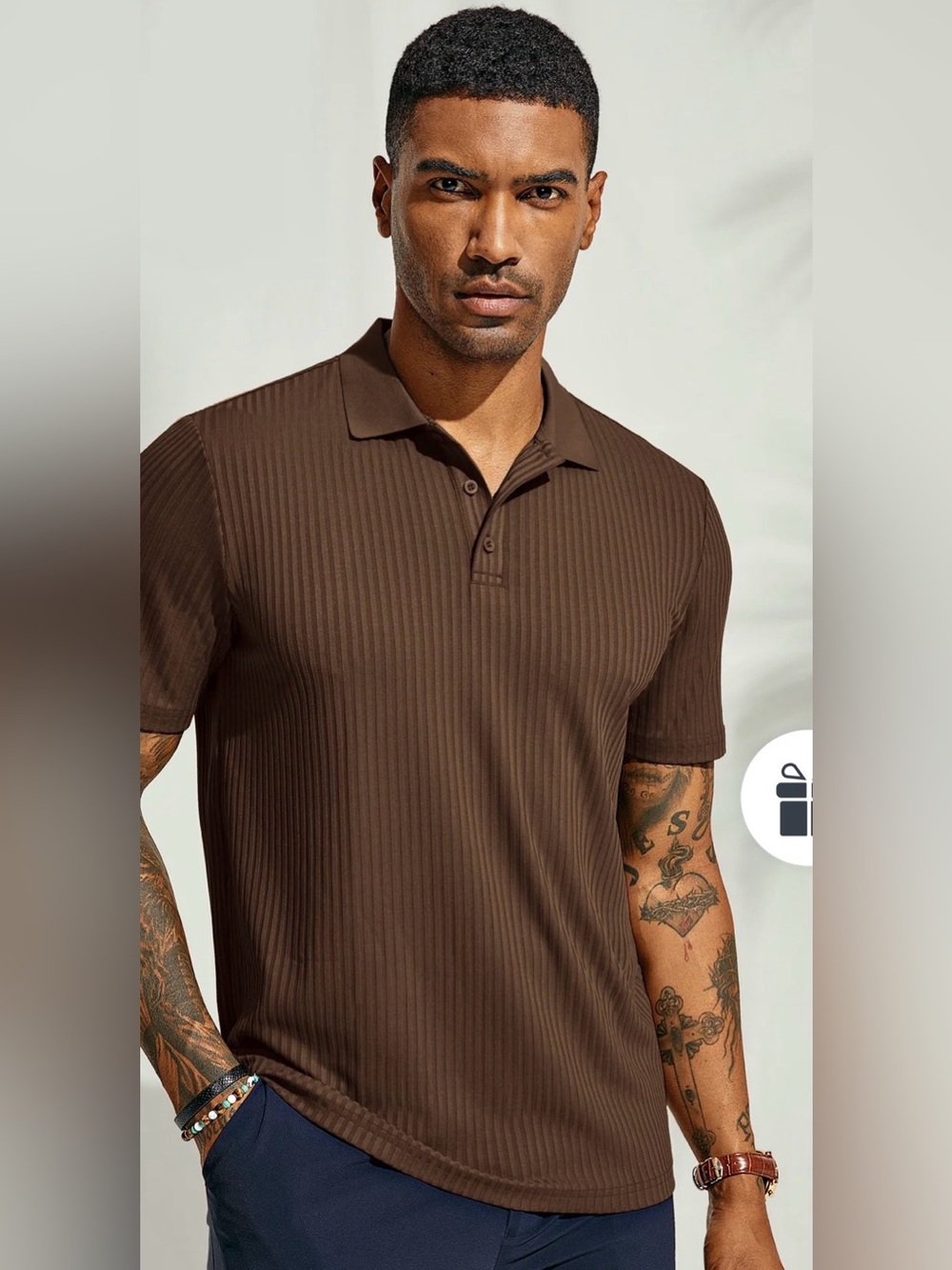 PJ Paul Jones XXL Brown Ribbed Polo Shirt